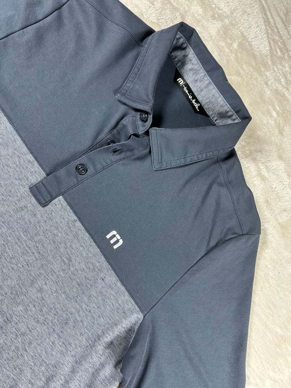 TravisMathew Mens Small Colorblock Polo Shirt Charcoal Heather Grey Golf 1MW536
